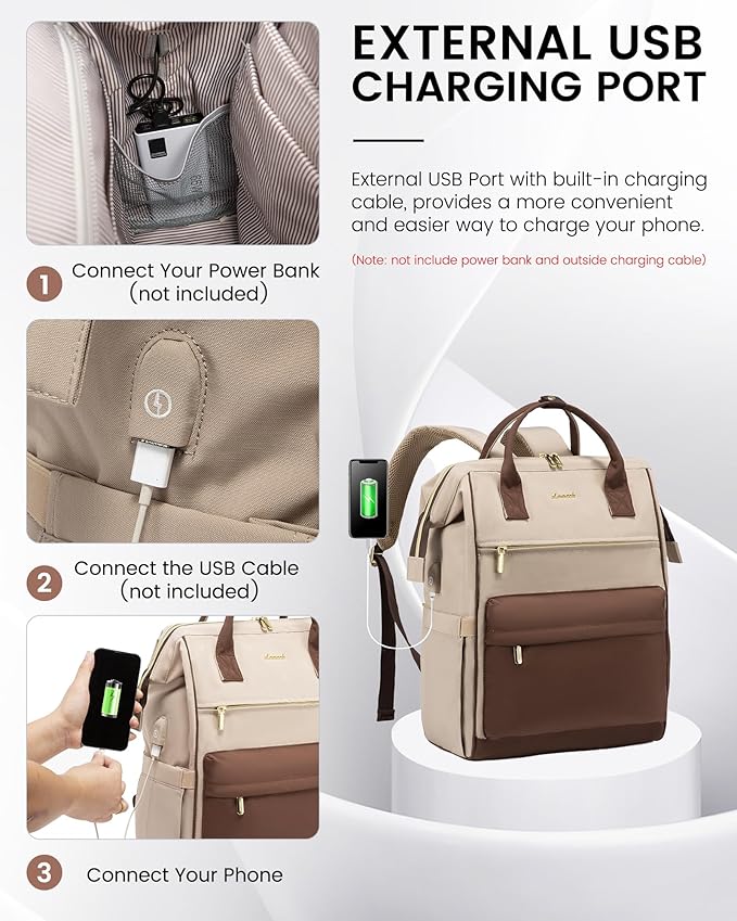 LOVEVOOK Laptop Backpack for Women, 17 Inch Work Teacher Nurse Bag, Large Capacity Business Computer Backpack Purse with USB Port, Stylish Casual Daypack for Travel,Rice Apricot&Brown