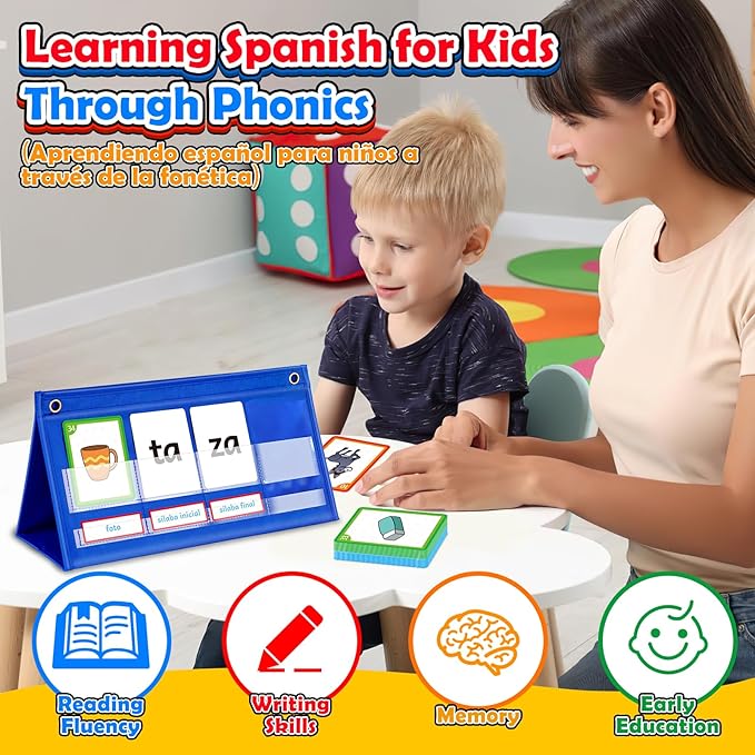 Spanish Learning Word Building Pocket Chart for Kids, Spanish Vocabulary Games Toddler Flash Cards Sight Words Flashcards Languages Spelling Reading Phonics Games for Kindergarten Preschool
