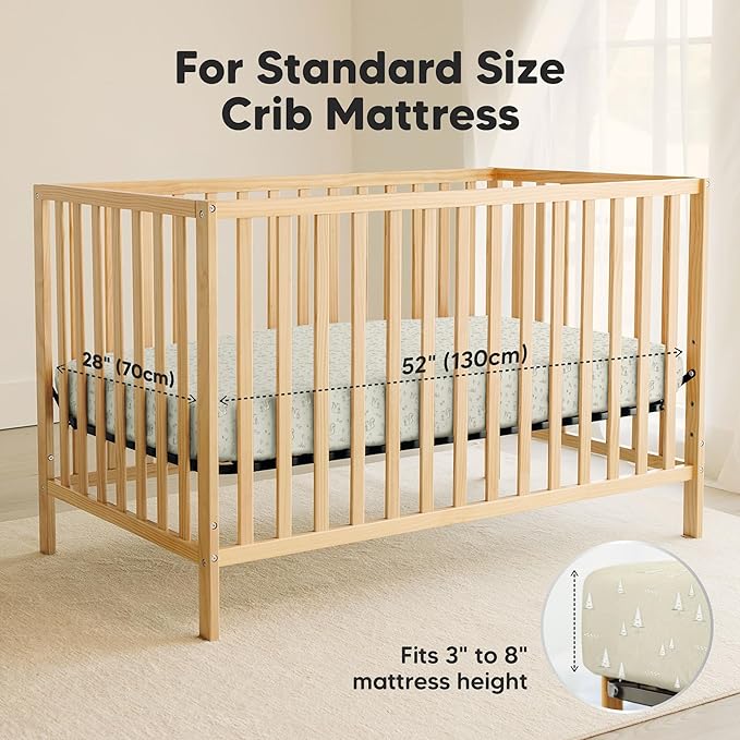 2-Pack Waterproof Crib Sheets for Boys, Girls - 52x28 Fitted Organic Cotton Baby Crib Sheets, Toddler Mattress Protector Cover, Washable, Soft & Durable Baby Bedding Essentials(Pine Grove)