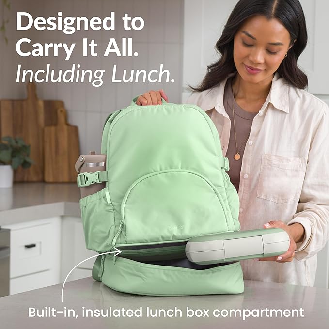 Bentgo 2-in-1 Adult Backpack & Insulated Lunch Bag – Lightweight, Water-Resistant Travel Backpack with 9 Compartments, Laptop Sleeve & Trolley Sleeve for Work & Everyday Use (Clay Green)