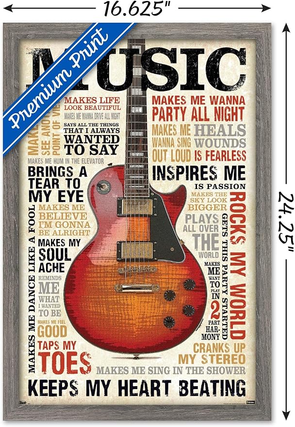 Trends International Music Inspires Me Wall Poster, 14.725" x 22.375", Barnwood Framed Version