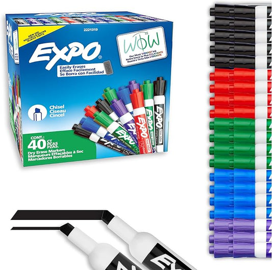 EXPO Dry Erase Markers, Low Odor Ink, Assorted Colors, Chisel Tip, 40 Count - Whiteboard, Calendar, Organization, Essential Supplies for Office, School, Classroom, Teachers