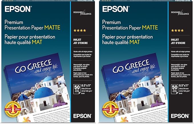 Epson Heavyweight 8.5x11 Matte Paper, 50 Sheets (S041257), (Pack of 2)