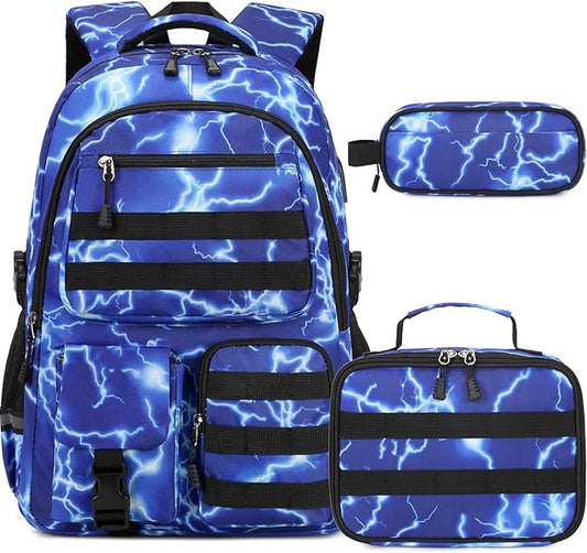 Camo Backpack for Boys, Tactical Boys Backpack for School, Kids Backpack With Lunch Box Pencil Case USB Charging Port Military Army Schoolbags for Boy Teens Kids Elementary Middle High School