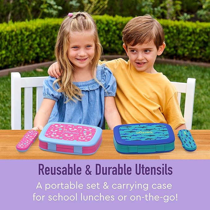 Bentgo® Kids Prints 5-Compartment Bento-Style Kids Lunch Box Set with Reusable Plastic Utensils (Unicorn)