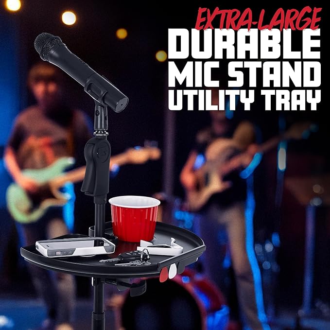 Gator FrameworksCases Clamp-On Microphone Stand Accessory Drink Holder and Guitar Pick Tab, Extra Large Tray, 14" x 9" (GFW-MICACCTRAYXL)