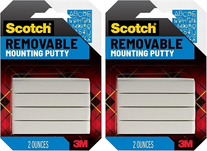 Scotch Removable Mounting Putty 860S, White, 2-Pack (2 x 2 oz), Reusable Poster Putty for Photos, Artwork & Cards, Holds Up to 1 lb, No Mess, Photo-Safe