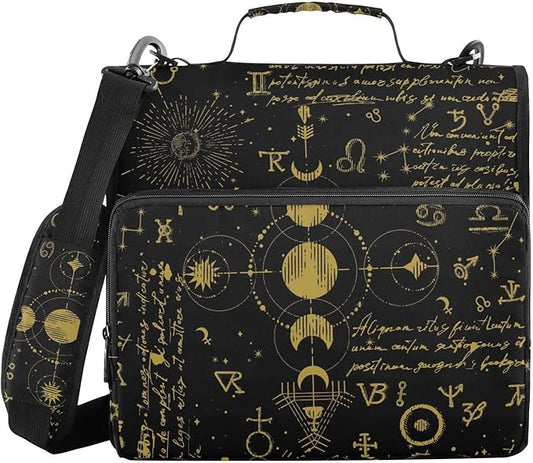 3 Ring Zipper Binder with Shoulder Strap Sun Moon Astrology Boho 1.5 inch Binders Keeper Large Capacity Multi Pockets for School Office Supplies