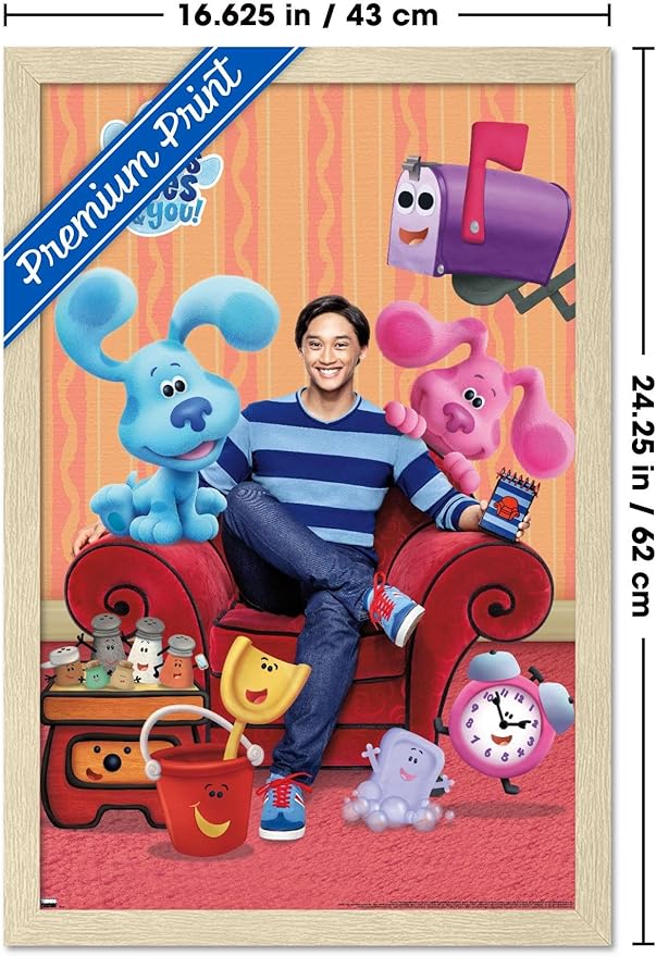 Nickelodeon Blue's Clues - Group Wall Poster, 22.4L" x 14.7W", Blonde Framed Version