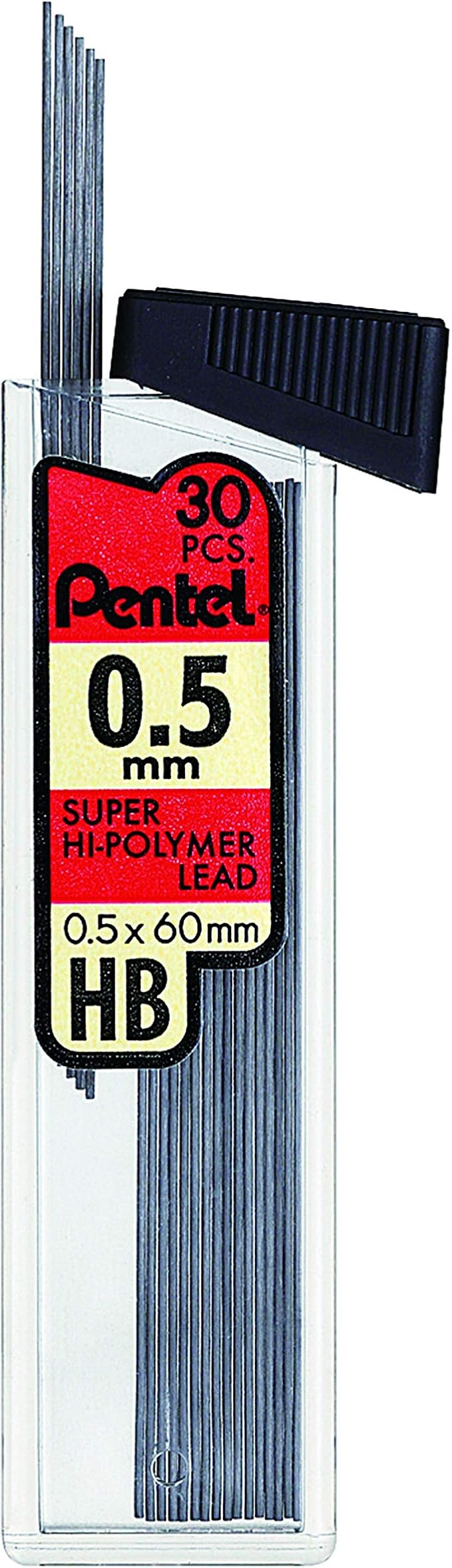 Pentel Super Hi-Polymer Lead Refill (0.5mm) Fine, HB, 30 pieces per Tube, 90 Count