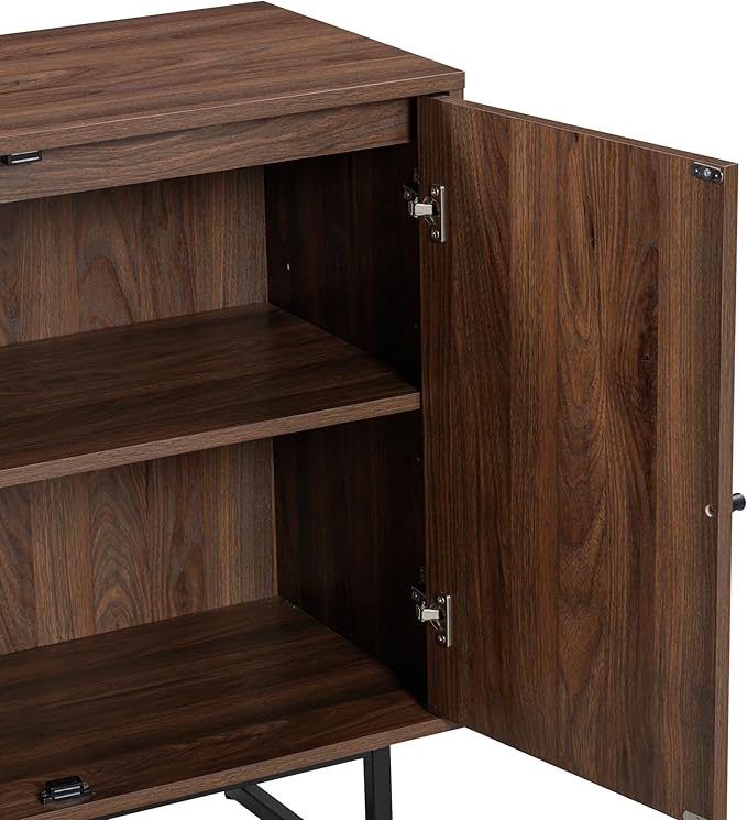 Nathan James Kova Bohemian Rattan Sideboard or TV Stand, Wooden Storage Cabinet with Doors, Walnut Sideboard Buffet or Rattan Accent Storage Cabinet with Matte Black Legs, Set of 2