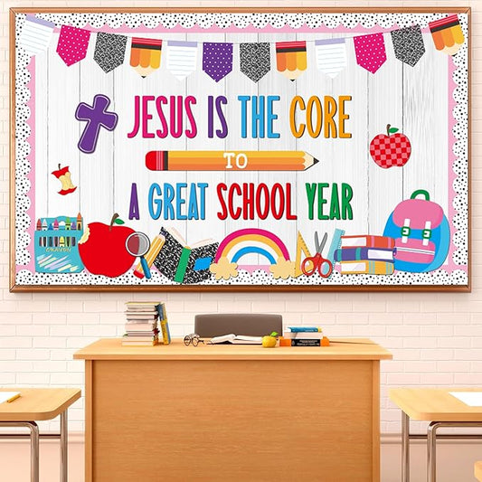 Back to School Bulletin Board Decorations Jesus Welcome Back Classroom Decoration Christian Bulletin Board Set Religious Bible Cutouts for School Office Chalkboard Wall Door Decor Supplies