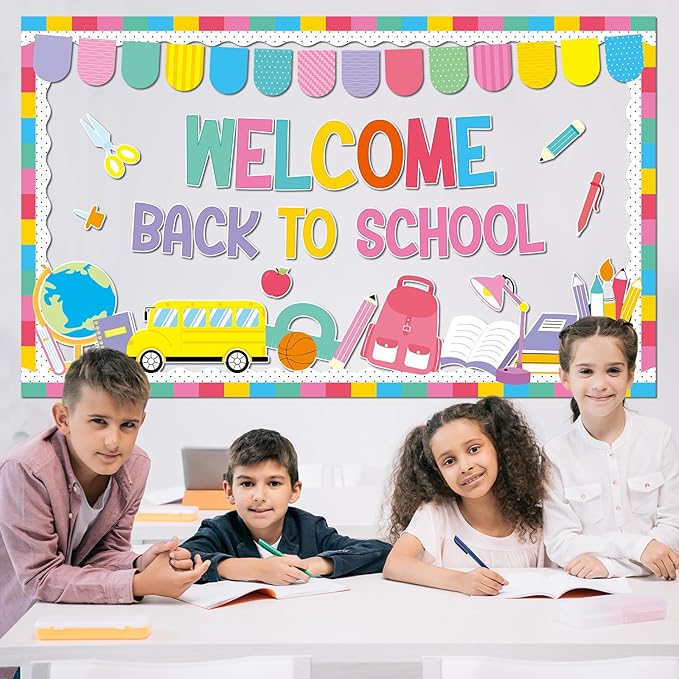 Welcome Back to School Bulletin Board Classroom Decorations Colorful Welcome Banner Cutouts Wall Door Decor Chalkboard Sign for First Day of School Classroom Party