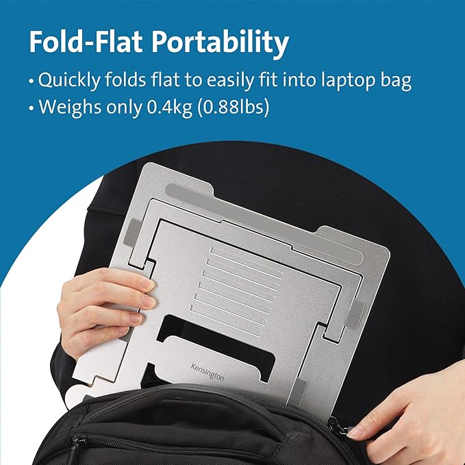 Kensington Easy Riser K50417WW Laptop Stand, Height-Adjustable and Foldable Aluminium Notebook Stand, for Screens up to 16 Inches, Ideal for Travel, Silver