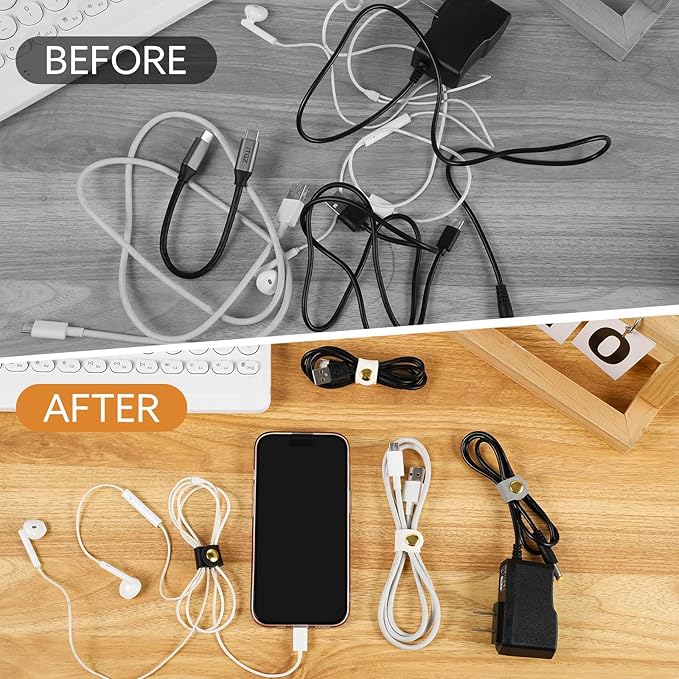 12 Pcs Cord Organizer, Stocking Stuffers for Men Portable PU Leather Cord Holder Winder Keeper Earphone Cable Cord USB Straps Earphone Winder with Leather Handmade(Black/White/Grey)