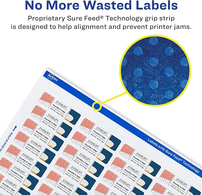 Avery Printable Durable White Rectangle Labels, Sure Feed Technology, 0.5" x 1.75", Waterproof Labels, Laser & Pigment-Based Inkjet Compatible, 800 Total