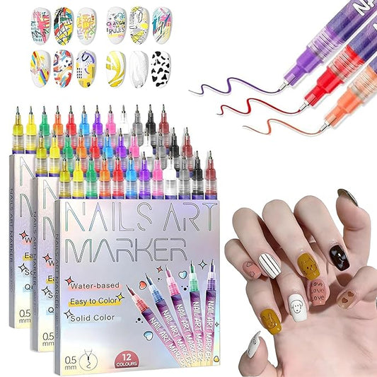 12 Colors Nails Art Pens Set,Nails Art Markers for Gel Nails,Fine Tip Nails Art Pen 0.5mm,Drawing Painting Liner Brush for DIY Nails Art Drawing Painting Tools (C-3 Sets)