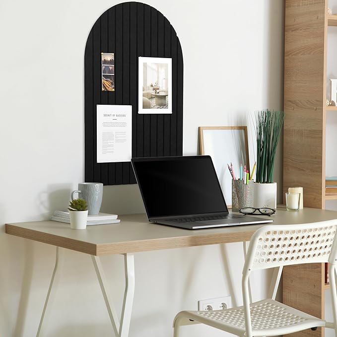 Large Arched Felt Bulletin Board - Stylish Perfectly Sized 35" x 24" Cork Board Alternative for Office & Wall Decor – 6 Customizable Adhesive Tiles with Pins are Perfect to Display Your Photos
