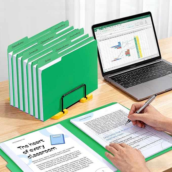 100-Pack Color File Folders, 1/3 Cut Tab, Letter Size Manilla Folder for School/Office/Classroom, Green