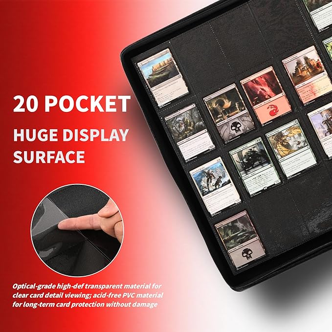 2000 Pockets Trading Card Binder, 20-Pocket Card Ablum Compatible with MTG,Sports Cards & Other Standard Size Trading Card (BLACK)
