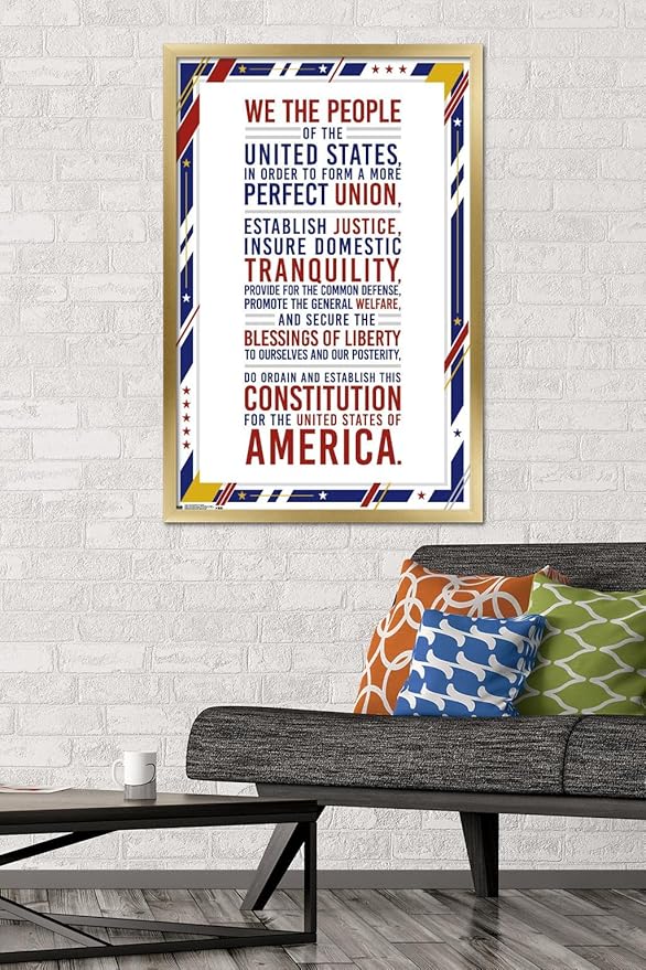 Trends International The United States Of America - Constitution Preamble Wall Poster, 22.375" x 34", Gold Framed Version