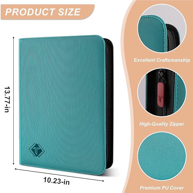 Trading Card Binder, Card Binder Album Folder Book Fit for MTG Baseball Football Sports Cards, Easy to Use Card Collection Binder (Teal, 432 Pockets)