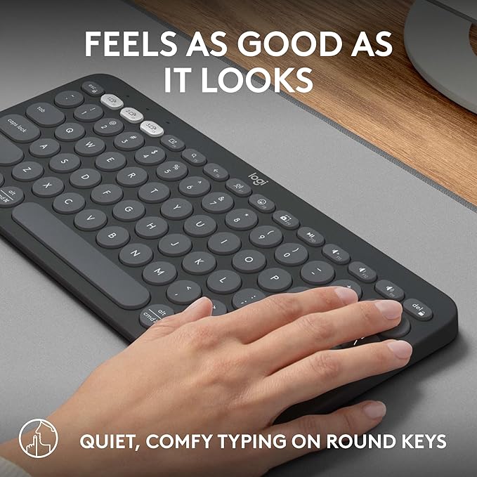 Logitech Pebble Keys 2 K380s, Multi-Device Bluetooth Wireless Keyboard, Customizable Shortcuts, Slim and Portable, Easy-Switch Windows, mac, iPad, Android, Chrome - Tonal Graphite (Renewed)