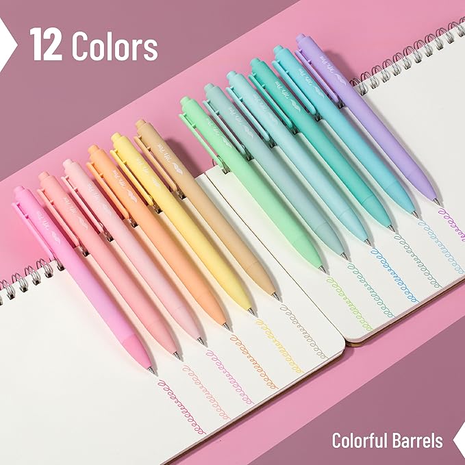 Mr. Pen- Retractable Gel Pens for Journaling, 12 Pack, Assorted Color Ink(Marshmallow Twist), Fast Dry, Colorful & Soft grip Barrels, 0.5mm Fine Point Aesthetic Pens
