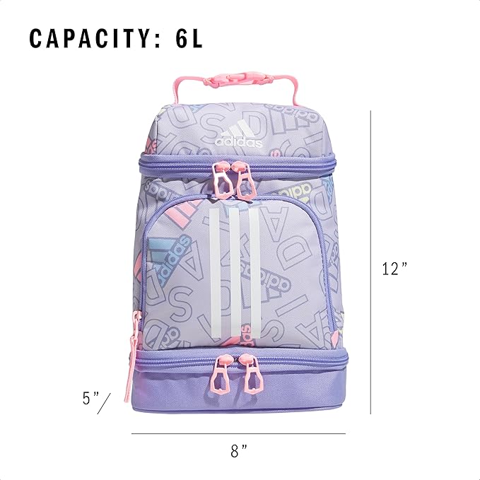 adidas Excel Insulated Lunch Bag, Cooler with Zipper, Pocket for Ice Pack, and Clip, Temperature Control Insulation