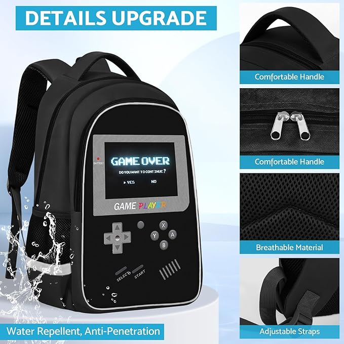 School Backpack For Boys - Gamer Boys Backpack For Kids Children Teens Elementary Middle School - Ages 6-18，17″
