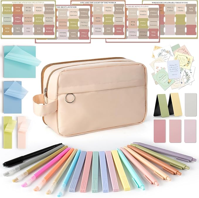 Bible Study Supplies, Bible Journaling Kit with No Bleed Bibles Highlighters, Pens, Storage Bag, Sticky Notes, Tabs, Ideal Christian Bible Gifts for Women, Accessories Kits for Bible Study Group