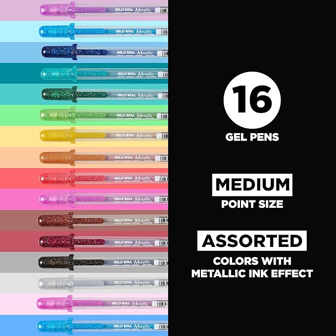 SAKURA 57369 16-Piece Gelly Roll Metallic Assorted Colors Cube Collection Gel Pen Set
