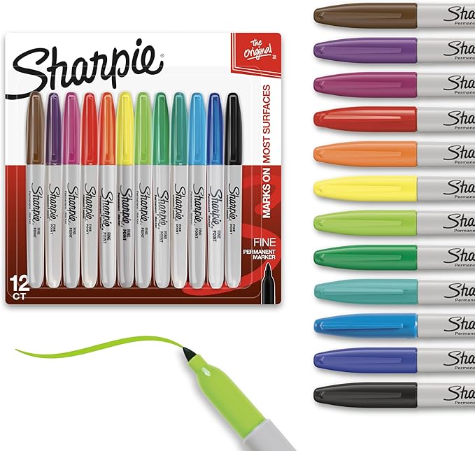 Sharpie Permanent Markers Quick Drying And Fade Resistant Fine Tip Marker Set For Wood Plastic Paper Metal And More Drawing Coloring And Poster Marker Assorted Colors 12 Count