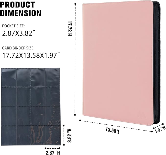 Card Binder 16 Pocket,Trading Card Binder Holds up to 1408 Cards with 44 Sleeves,Zipper Card Holder Album Compatible with TCG Card/Game Cards/Sports Card-Light pink