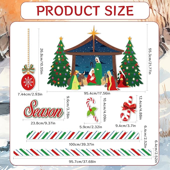 Christmas Bulletin Board Decorations - Nativity Scene Christian Classroom Decorations Set Xmas Jesus Religious Paper Cutouts Bulletin Board Decor School Chalkboard Office Wall Decor Supplies