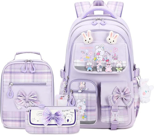 Girls Backpack 3pcs School Backpack with Lunch Box Teen Girl Backpack Set Cute Kids School Bag Bookbag for Teen Girls