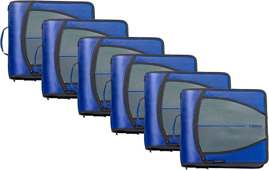 Case-it Mighty Zip Tab School Zipper Binder | 3-Inch O-Rings, 600-Sheet Capacity, 5-Subject Expanding File Folder, Multiple Pockets & Storage Organizer, Shoulder Strap | D-146 Midnight Blue | 6 Pack