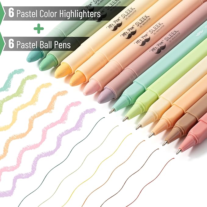 Mr. Pen- Aesthetic Gel Highlighters and Pens No Bleed, 12 Pack, Pastel Colors Bible Highlighters and Pens No Bleed
