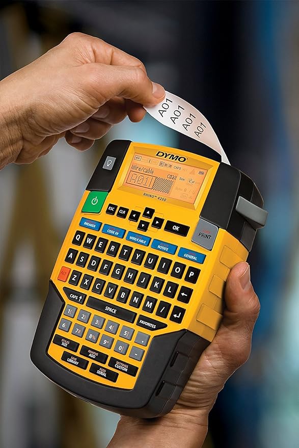 DYMO Industrial Label Maker | Rhino 4200 Label Maker Time-saving Hot Keys Prints Fast Durable For Job Sites and Heavy-Duty Labeling Jobs