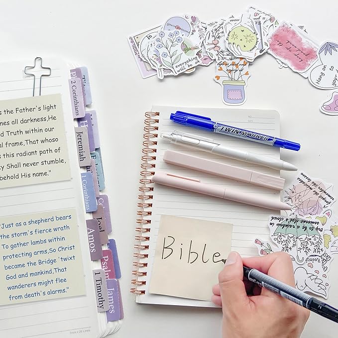 J6&H6 Bible Study Supplies Journaling Kit with Tabs, Highlighter and Color Pens,Multi Functional Pencil case.Study Group Essentials Accessories Set for Women, Beginner Christian Gifts(Lvory White)
