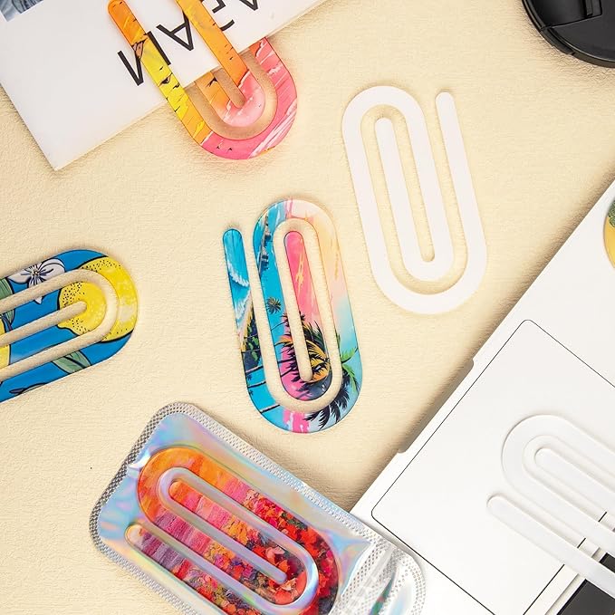 24 Pack Acrylic Sublimation Paper Clips Blanks, 4" X 2" 12Pcs Jumbo Sublimation Paper Clips with 12Pcs Gift Bags Personalized Paperclips Bookmark for DIY Crafts, Home Office School Supplies