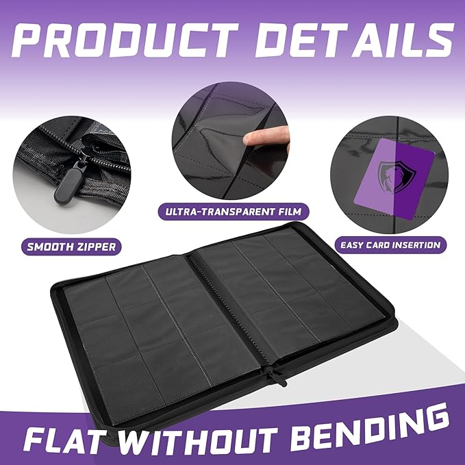 9 Pocket Card Binder,360 Pockets Trading Card Holder Book, Premium PU Cover Zip Folder Binder,Side Loading Carrying Case Binder Album for TCG,MTG,Sports Cards,Game Cards (Purple)