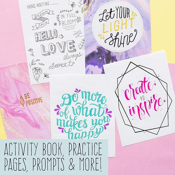 STMT DIY Make Your Mark Hand Lettering Set, Step-by-Step Beginner Modern Calligraphy Hardcover Workbook, Includes Practice Sheets, Stencils, Flexible Fine Tip & Brush Markers, DIY Calligraphy Kit