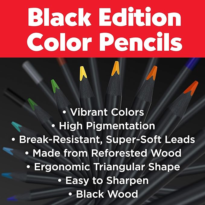 Faber-Castell Black Edition Colored Pencils Roll: Soft Core Pencils with Bold Pigment and Smooth Laydown, Break-Resistant Leads, Ergonomic Grip, and Roll-Up Case for Travel (72 Count)