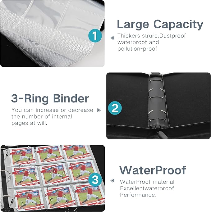 Trading Card Binder with Sleeves 9 Pocket Premium 720 Double Sided Pocket PU Card Collection Binder, Collectible Albums Card Folder for MTG, TCG, Sports Cards