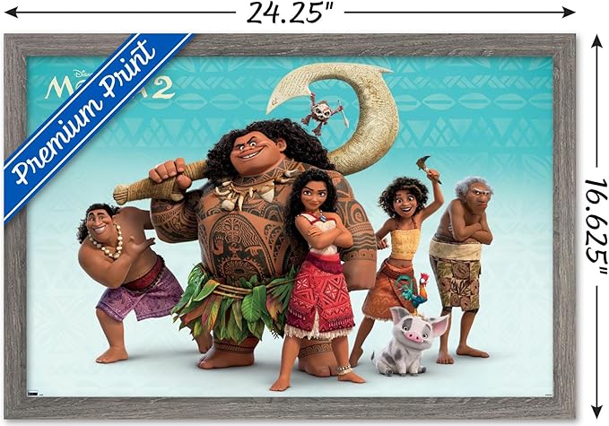 Disney Moana 2 - Group Wall Poster, 22.4L" x 14.7W", Barnwood Framed Version