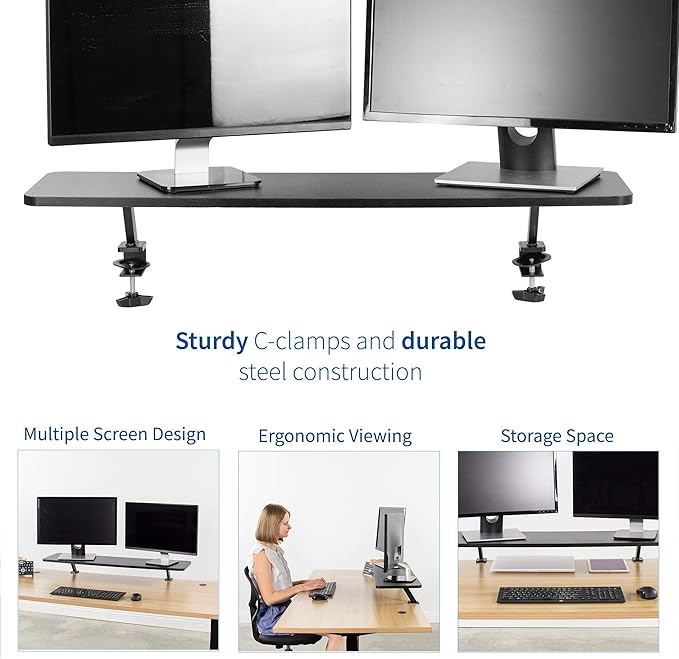 VIVO Black Clamp-on Large 40 inch Ergonomic Desk Shelf, Dual Computer Monitor and Laptop Riser Stand - Desk Organizer for 2 Screens STAND-SHELF40B