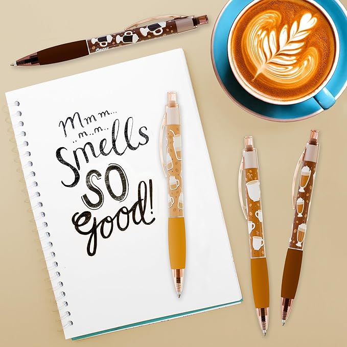 Scentco Coffee Smens - Gourmet Coffee-Scented Gel Pens, Black Ink, Medium Point, 6Pack Variety Set