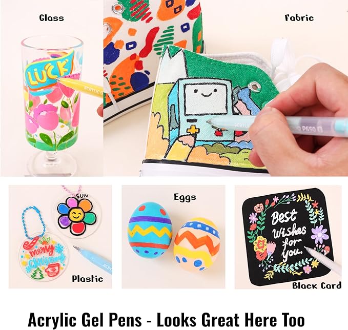Acrylic Painting Gel Pens 36 Colors with 1mm Bullet Tip, Color Gel Pens for Adult Drawing, Coloring, Sketching, Journaling, DIY, Acrylic Ink Pen for Black Paper, Rock, Glass, School and Art Supplies