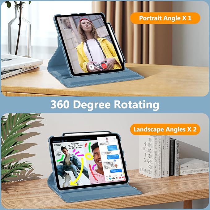 Fintie Rotating Case for iPad (A16) 11th Generation 11 Inch (2025), iPad 10th Generation 10.9 Inch (2022) - [Built-in Pencil Holder] 360 Degree Rotating Protective Stand Cover, Ocean Blue